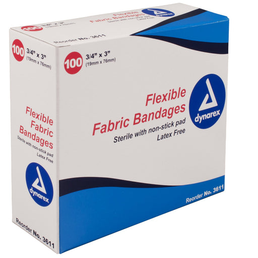Adhesive Bandage; Flexible Fabric 3/4" x 3" (100/bx) by Dynarex by Dynarex - MedStockUSA.com